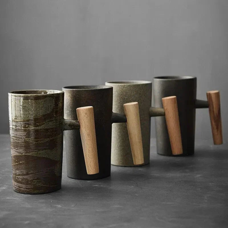 ScandiSip Ceramic Mug – Minimalistic Scandinavian Design with Wooden Handle