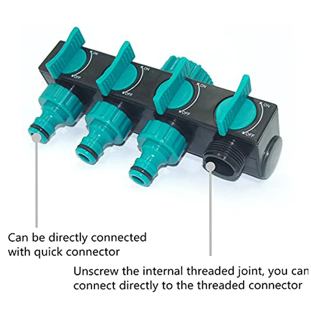 AquaSplit 4-Way Distributor | For ½", ¾", 1" Threads | Robust Design | Green-Black
