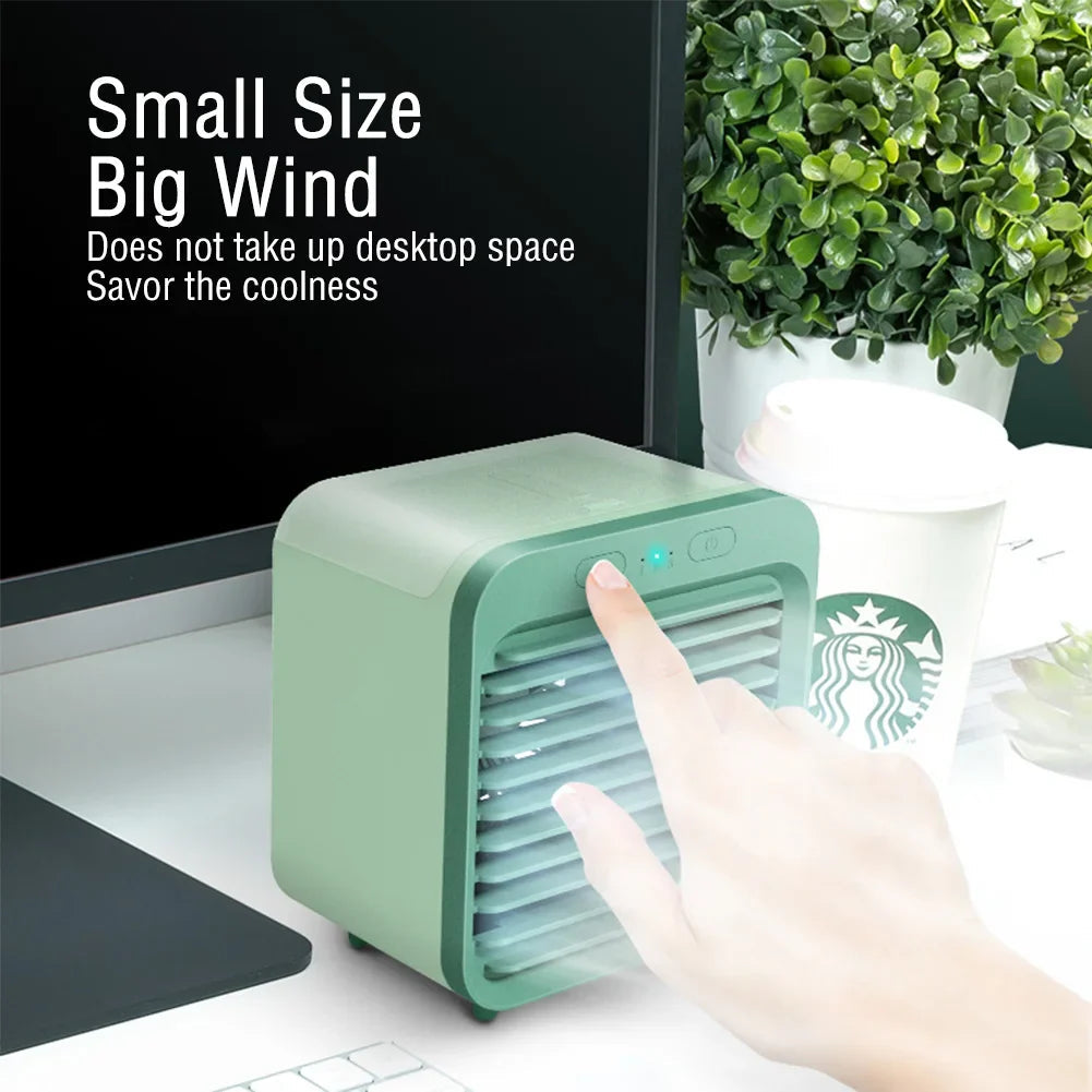 Coolivio Mini AirCooler | Portable 3-in-1 USB Fan with Air Humidification & Cooling Function | 3 Levels | 2500 mAh Battery | For Office, Travel & Home