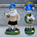 Funny Gnome Figurine made of Resin as Weightlifter for Garden Decoration