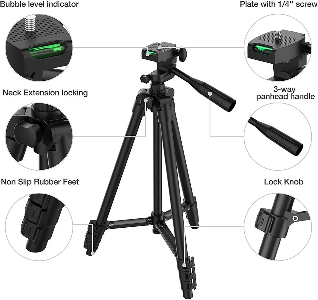 Universal Lightweight Tripod Stand with Bluetooth Remote for Smartphones and DSLRs