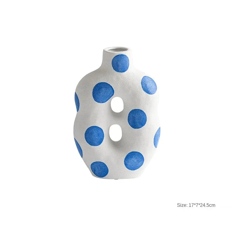 Blue Polka Dot Wonky Vase