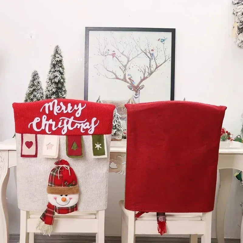 Christmas chair cover MerrySeat | Santa, Snowman & Reindeer Design | Fabric chair cover | Reusable decoration for Christmas