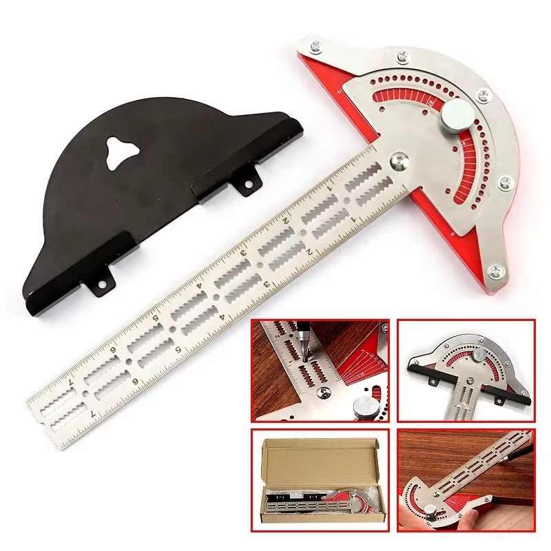 Precision Stainless Steel Carpenter's Protractor and Edge Ruler