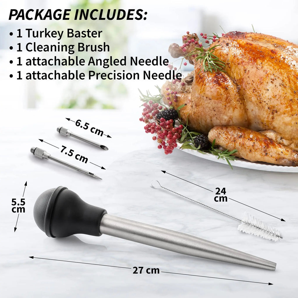 Flavora Marinade Injector | With 2 Needles & Cleaning Brush | For Liquid & Thick Marinades | Stainless Steel & Silicone
