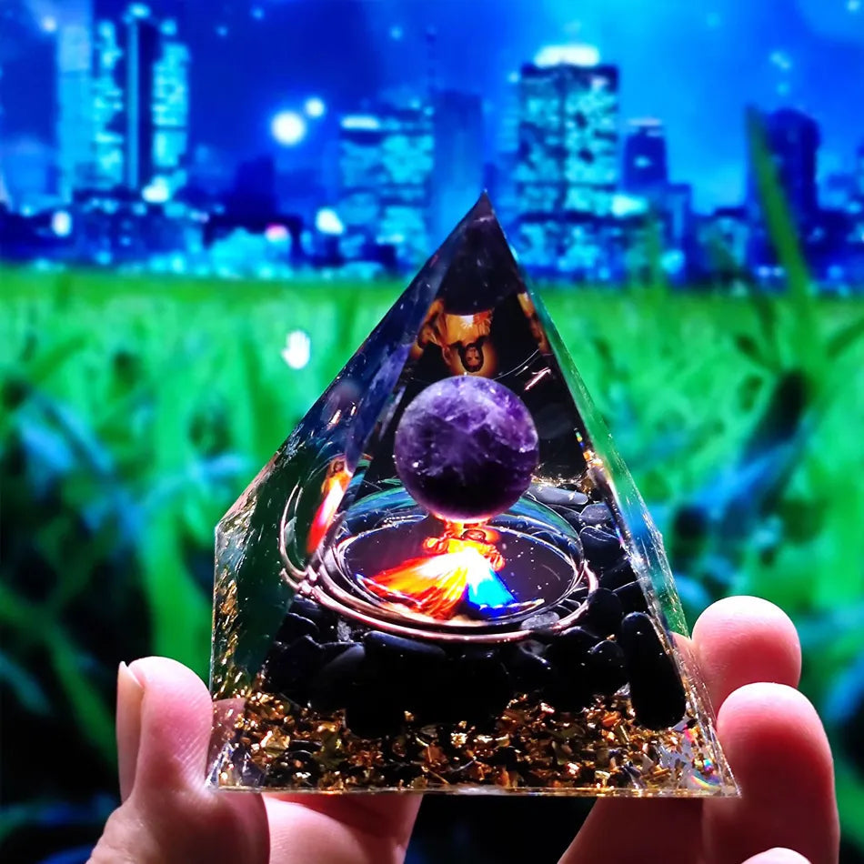 Orgonite Pyramid with Amethyst Pendulum – Energy, Protection and Decoration
