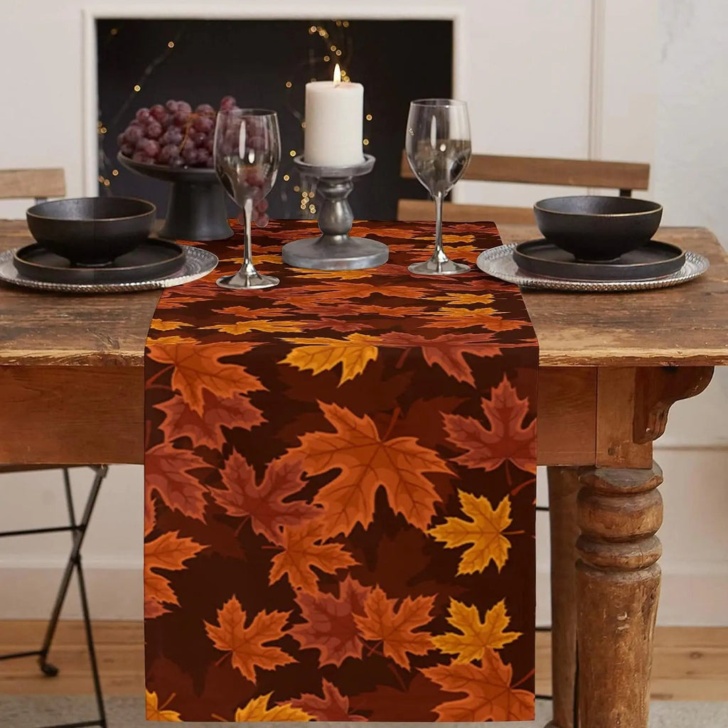 Autumna LeafRunner Table Runner Linen | Maple Leaf Autumn Decor | Washable & Durable | 150–200 × 33 cm