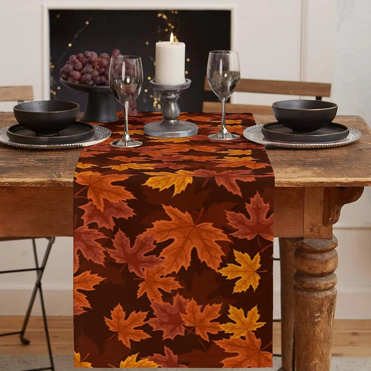 Autumna LeafRunner Table Runner Linen | Maple Leaf Autumn Decor | Washable & Durable | 150–200 × 33 cm
