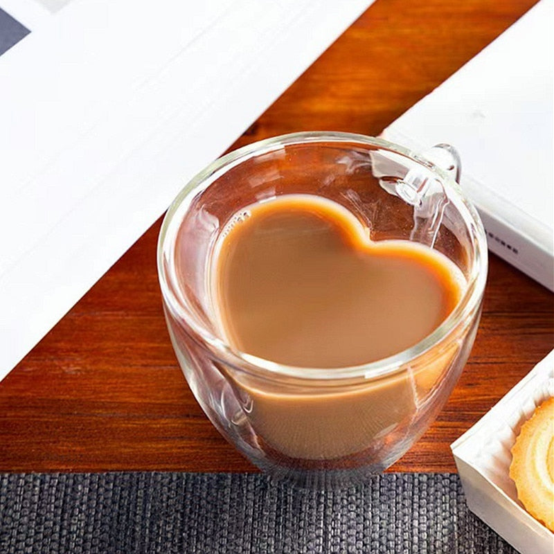 Heart Love Shape Glass Mug Double-Walled Coffee Cups Insulated Tea Milk Lemon Juice Water Cup Heat-Resistant Drinkware Lover Gift