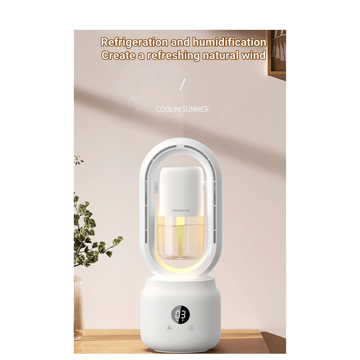 Portable fan without blades with humidifier and night light for refreshing comfort