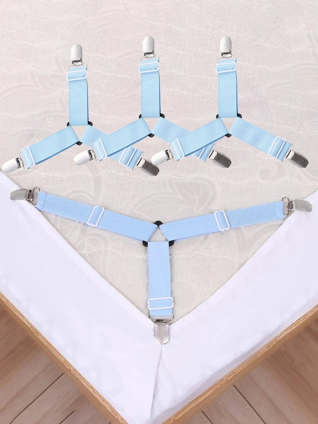 GRIPFIX Fitted Sheet Holder Set | 4-Pack Triangular Bed Sheet Straps | Adjustable & Non-slip – For Mattresses, Table Covers & Covers