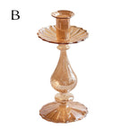Ribbed Glass Candle Holders - Amber