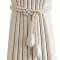 Floravia Curtain Holders 2-Piece Set | Adjustable Without Drilling | With Flower Buckle | Elegant Home Accessory