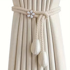 Floravia Curtain Holders 2-Piece Set | Adjustable Without Drilling | With Flower Buckle | Elegant Home Accessory