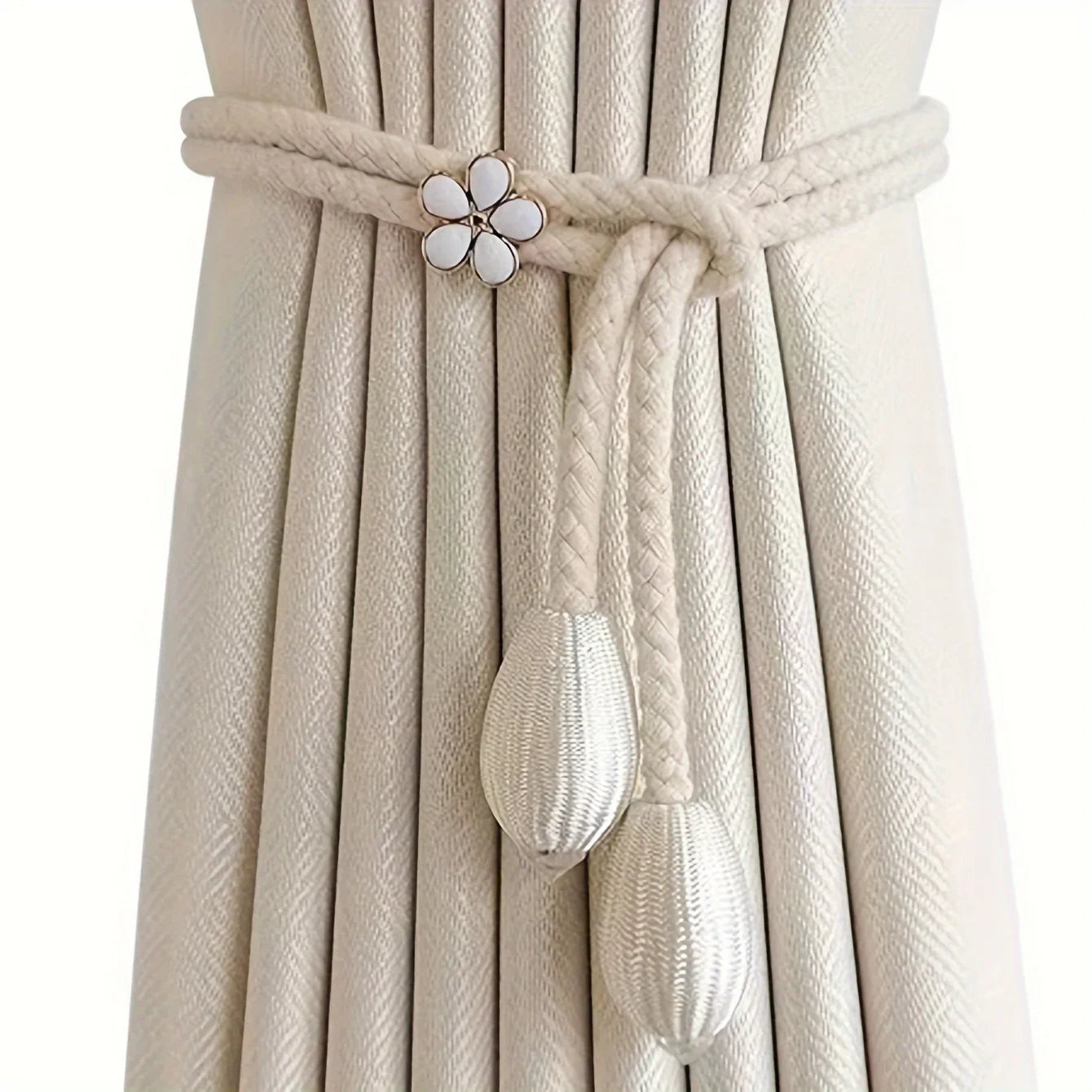 Floravia Curtain Holders 2-Piece Set | Adjustable Without Drilling | With Flower Buckle | Elegant Home Accessory