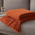 Aurelia Cozy Tassel Knitted Blanket in Morandi Orange | Soft & Warm | 3 Sizes | For Sofa, Bed & Travel
