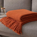 Aurelia Cozy Tassel Knitted Blanket in Morandi Orange | Soft & Warm | 3 Sizes | For Sofa, Bed & Travel