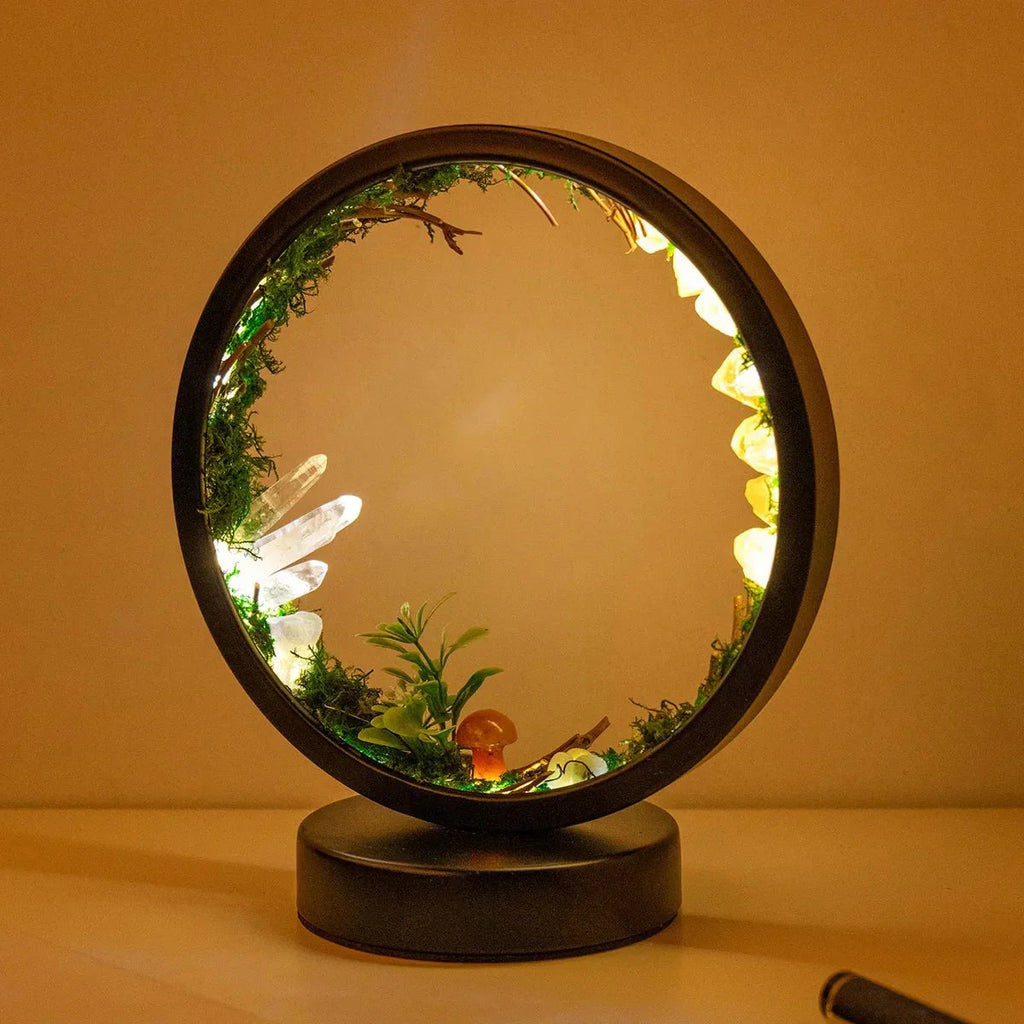 Elegant night light - Round frame - Green crystals - Chic decoration