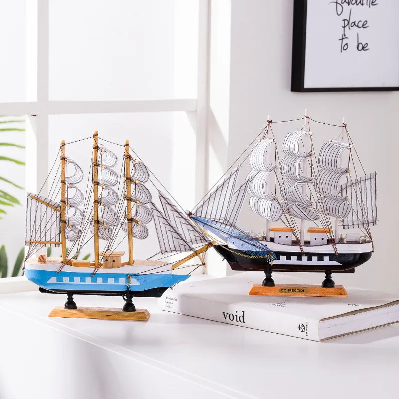 Royaleva Nordic Wood Sailboat Sculpture - LED illuminated decorative piece, battery-operated