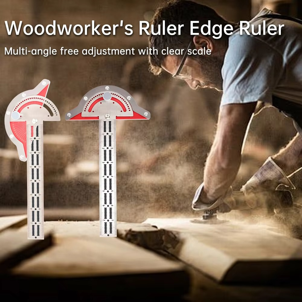 Precision Stainless Steel Carpenter's Protractor and Edge Ruler