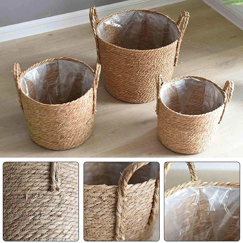 Nordic Extra Large Straw Flower Pot Seaweed Storage Basket Potted Green Plant Flower Basket Hand Woven Floor Indoor Flower Pot