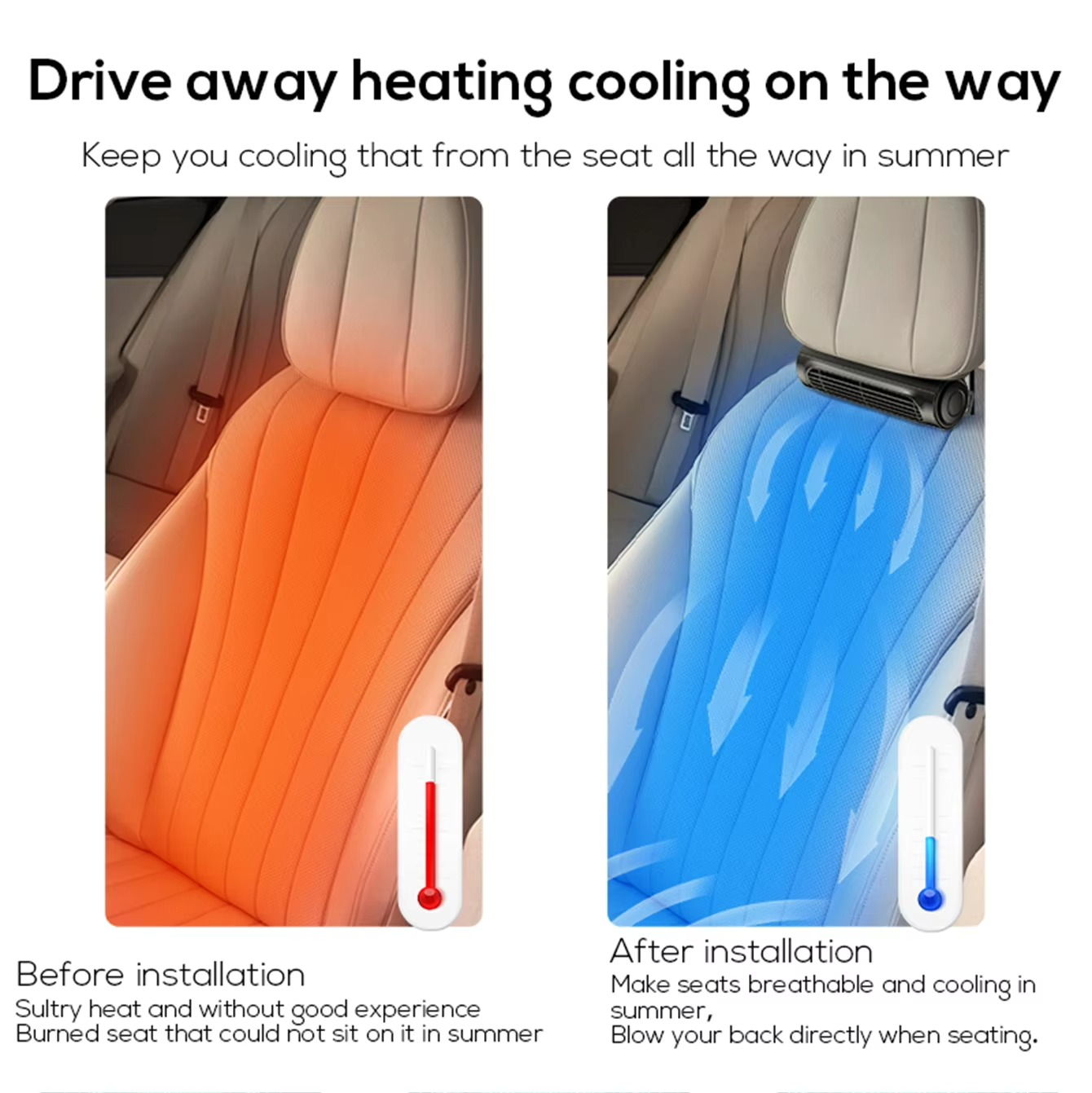 Portable USB Car Seat Fan with Adjustable Headrest Strap