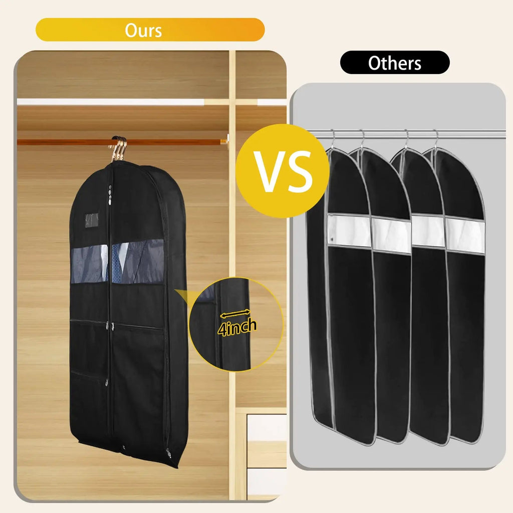 Travel Dresses Garment Bag for Travel | Double-Sided Zipper & XXL Pockets | Breathable & Transparent | 43 inch Hanging Suit Organizer