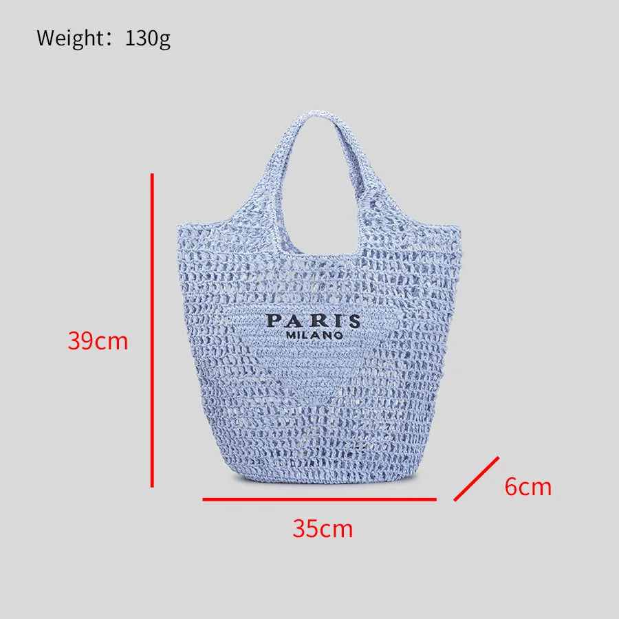 Net straw crochet beach bag