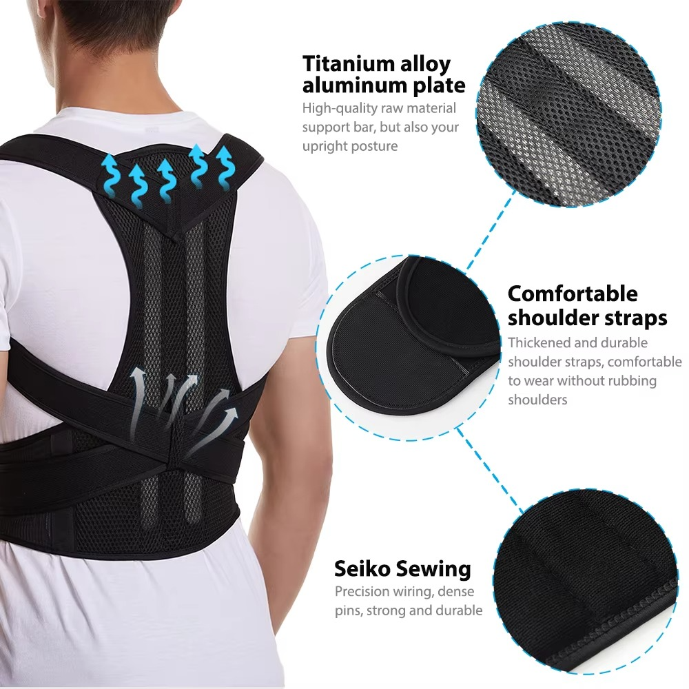 Adjustable Back Brace Posture Corrector for Men and Women, Lumbar and Shoulder Support for Better Alignment