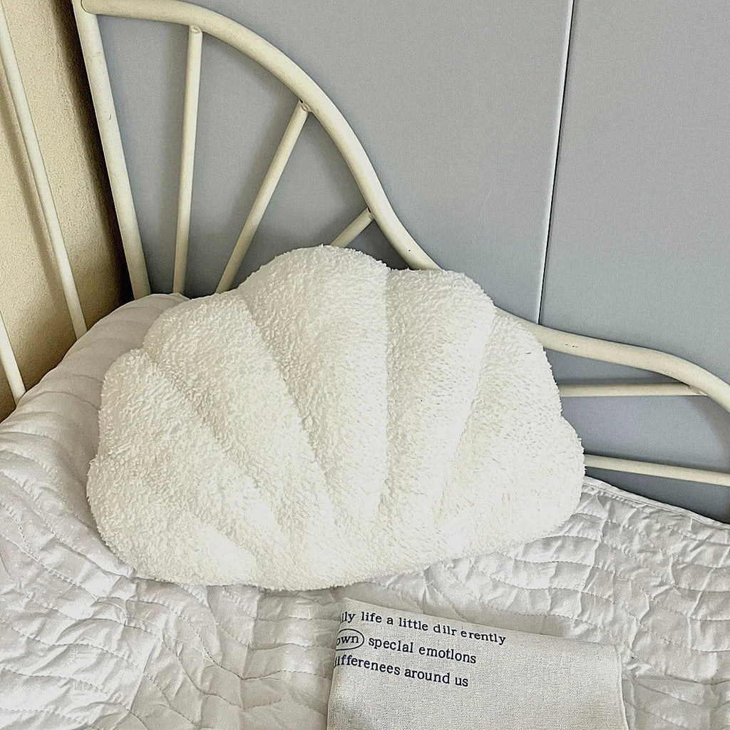 Pastel Shell Cushion – Fluffy Bouclé Plush Pillow