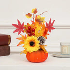 Autumn Magic | Decorative Pumpkin with Artificial Flowers | 25–30 cm | Autumn & Halloween Decor