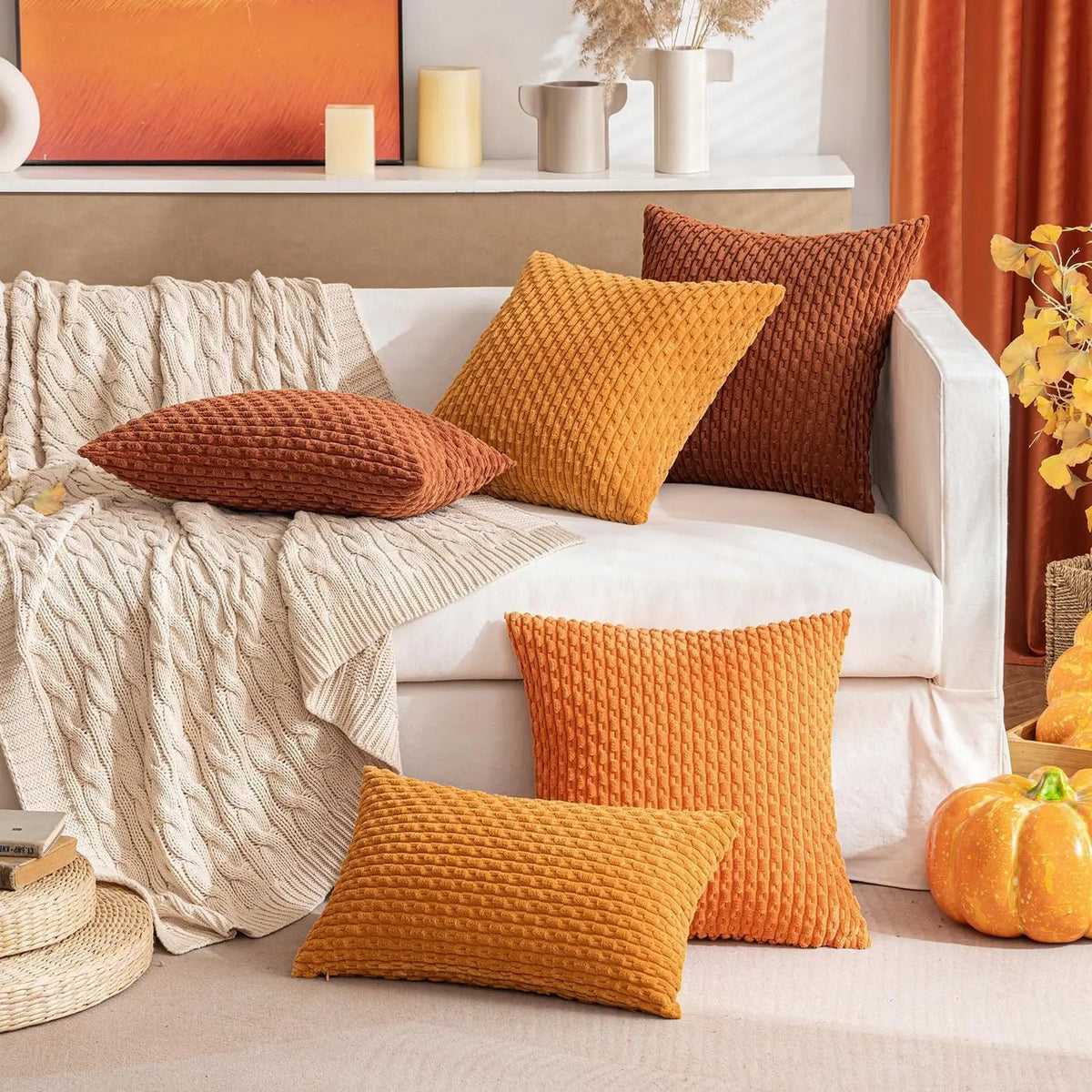 Boho Ribbed Corduroy Cushion Cover – Stylish Striped Decorative Pillowcase for Sofa or Bed