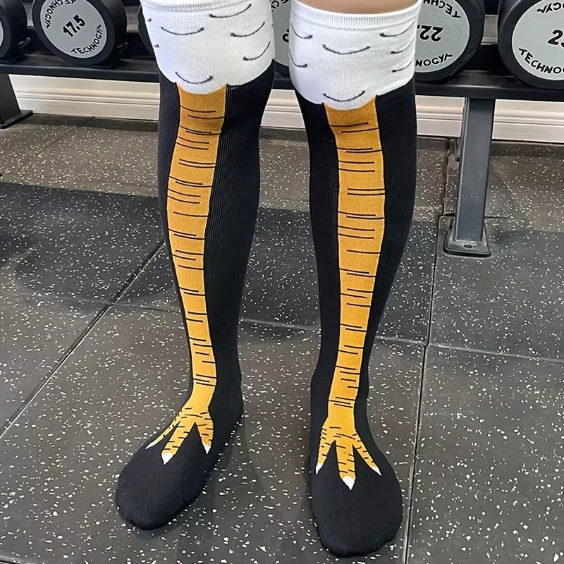 Women's Knee-High Chicken Claw Print Socks, 1 or 2 Pairs