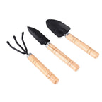 Planturio Mini Garden Tool Set 3-piece | Spade, Shovel & Rake | Wooden Handle & Metal Head | For Bonsai & Houseplants
