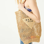 Net straw crochet beach bag