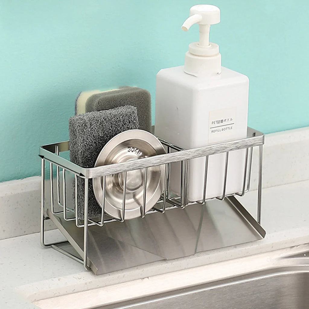 SteelNest | Sink organizer made of stainless steel | Sponge & soap holder with drip tray | 21×8.2×10 cm