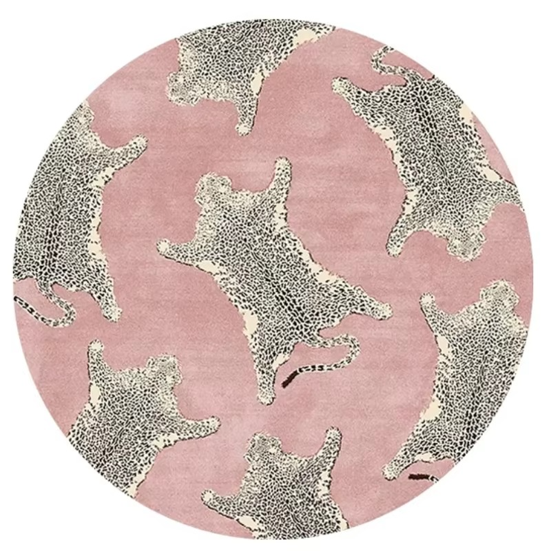 Plush Round Leopard Pattern Area Rug – Soft Thickened Floor Mat for Bedroom or Living Room