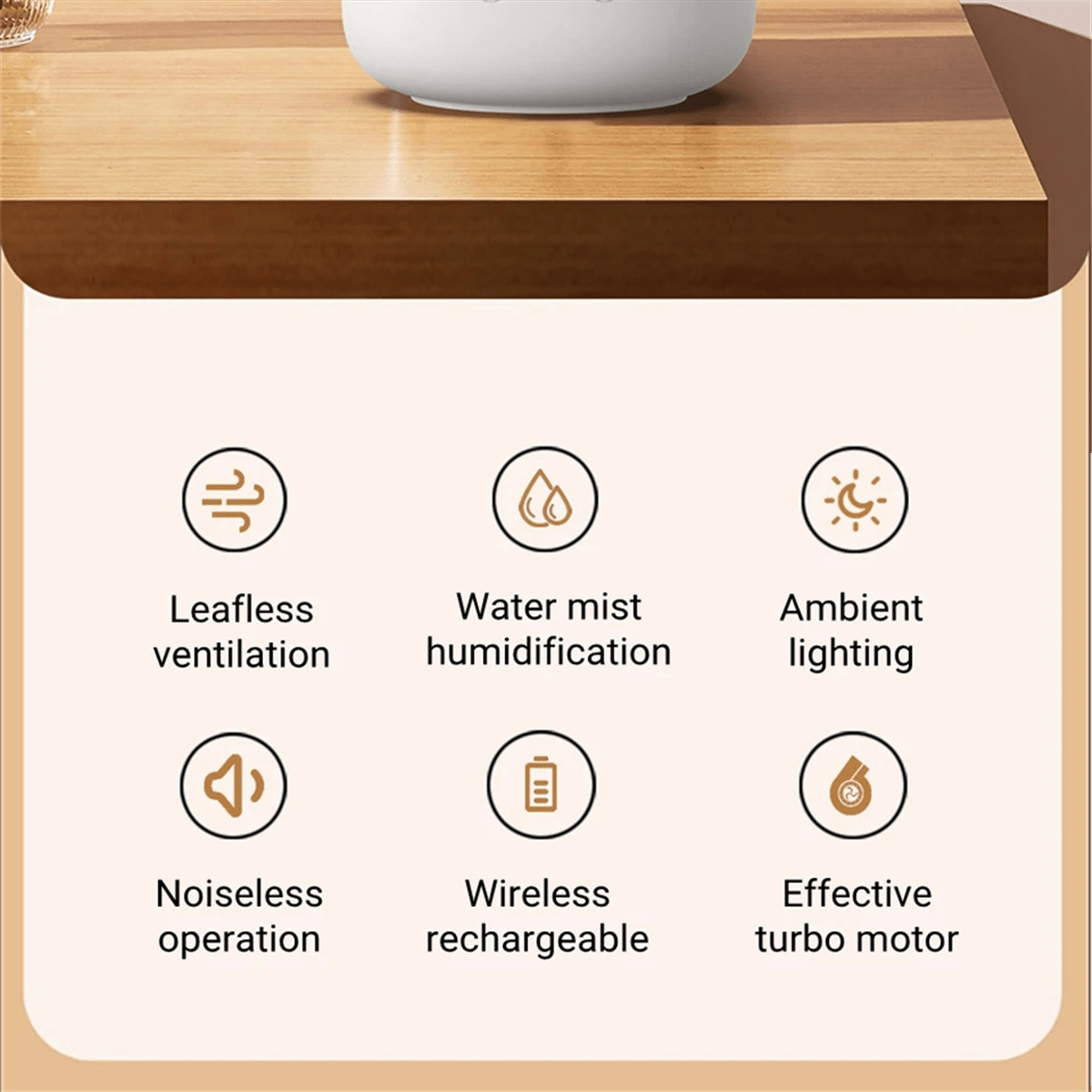 Portable fan without blades with humidifier and night light for refreshing comfort
