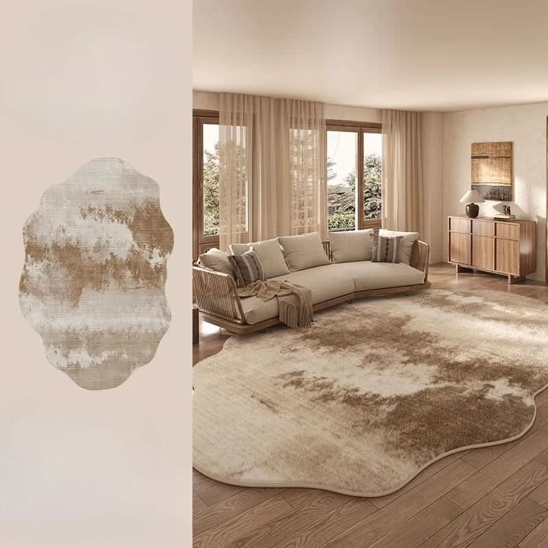 Irregular Polyester Plush Rug with Machine-Washable Surface for Bedroom and Living Room