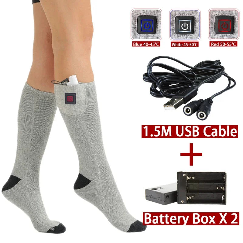 Electric Heated Socks | USB Heating Socks for Women & Men | 3 Heat Levels | Ideal for Skiing, Cycling & Outdoor | ThermaStep