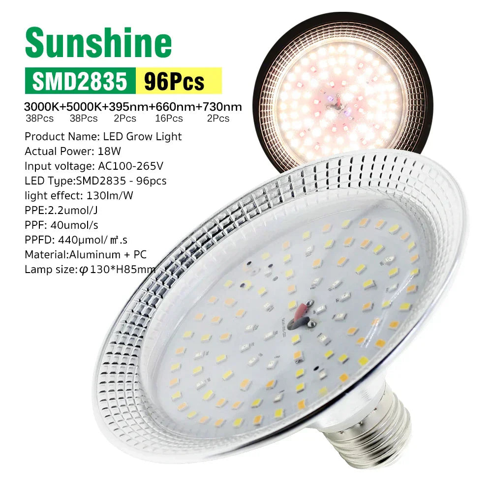Solura Plant Lamp | E27 LED 18W | Full Spectrum Daylight | For Houseplants & Greenhouse