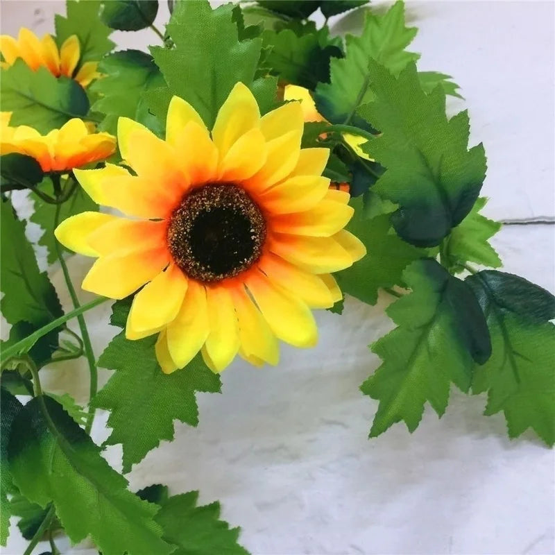 Floraviva SunVine Sunflower Garland Artificial | 2.6 m Length | 12 Flowers Ø 8 cm | For Wedding, Balcony & DIY Decor