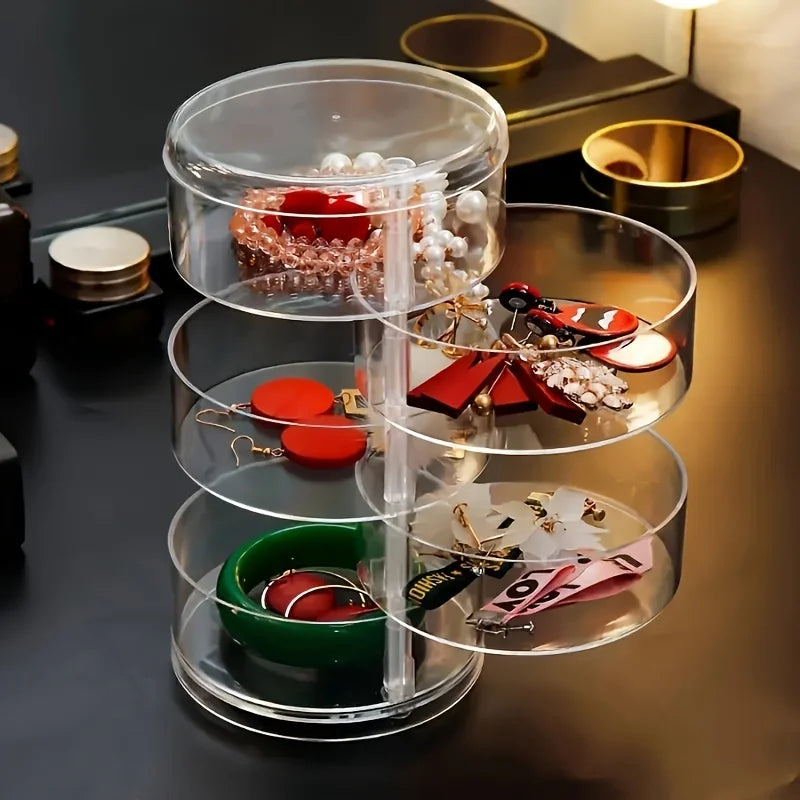 Rotaviva Jewelry Box | 360° Rotatable & Dustproof | 5 Layer Organizer | Transparent & Compact