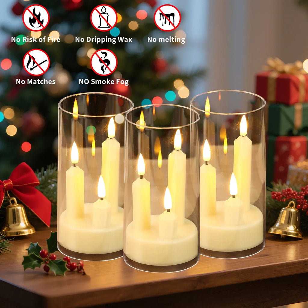 Lunavera | Flameless LED Stick Candle 3-in-1 | With 15 cm Lampshade | Battery-operated & Flickering Light | For Christmas, Wedding & Decor