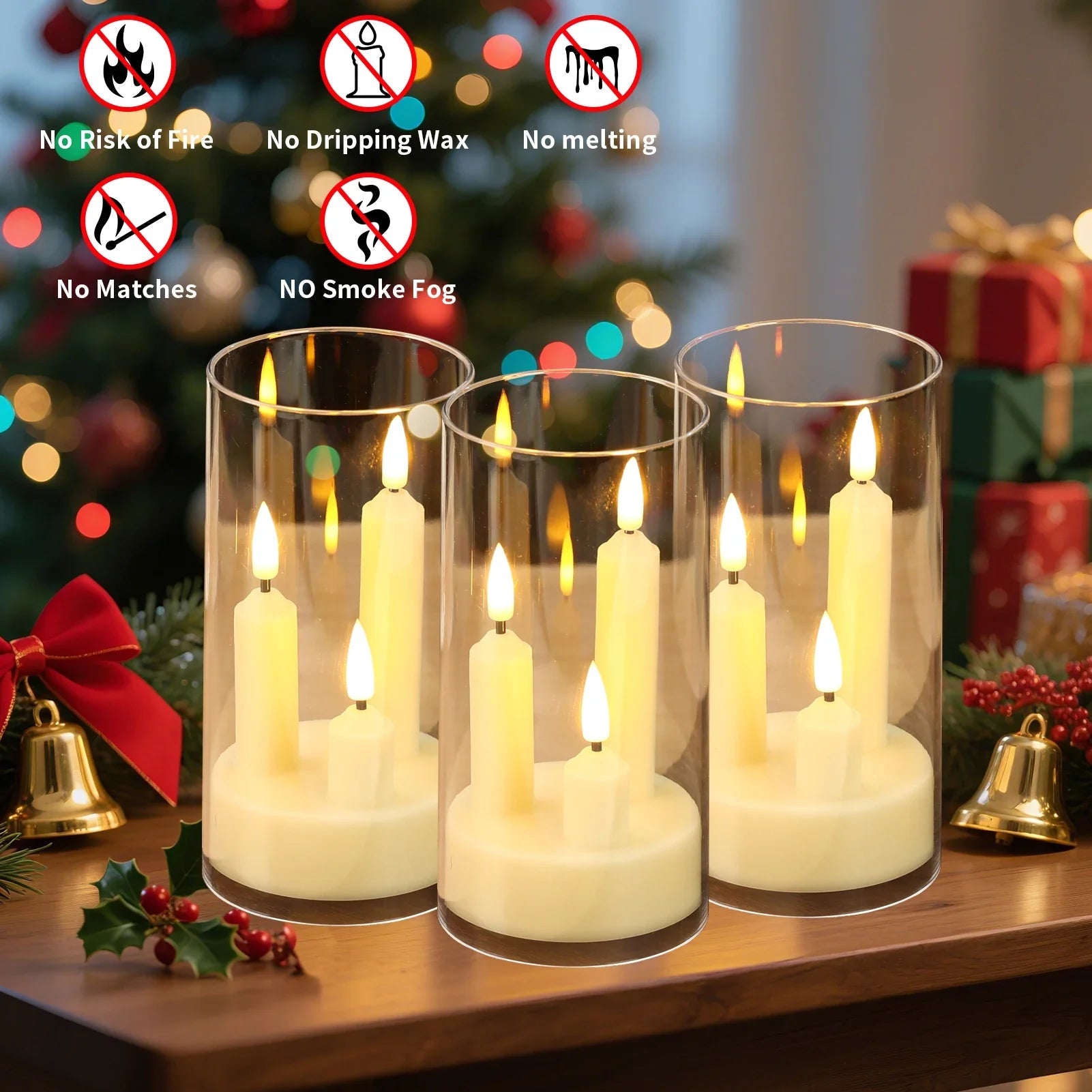 Lunavera | Flameless LED Stick Candle 3-in-1 | With 15 cm Lampshade | Battery-operated & Flickering Light | For Christmas, Wedding & Decor