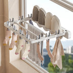 DryFold Wall-Mounted Folding Clothes Drying Rack | Foldable & Space-Saving | With Wind-Resistant Clips | Plastic/Stainless Steel