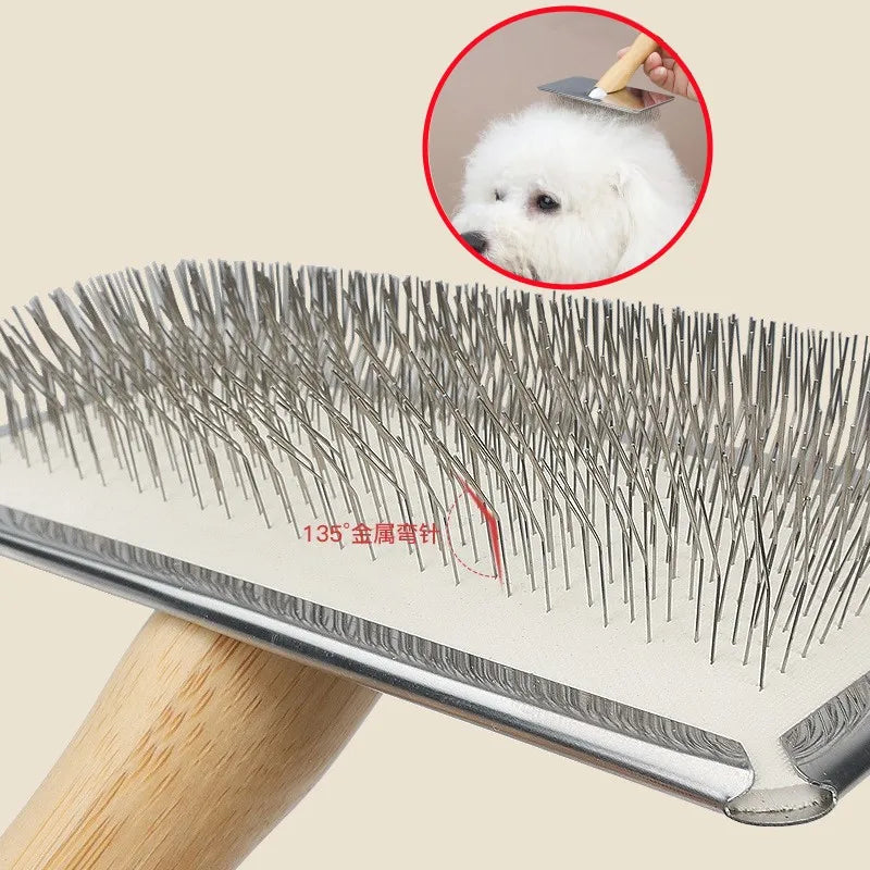 PuroPetz Dog & Cat Brush Made of Solid Wood | Stainless Steel Comb | Removes Undercoat & Tangles | Soft Coat Care & Massage