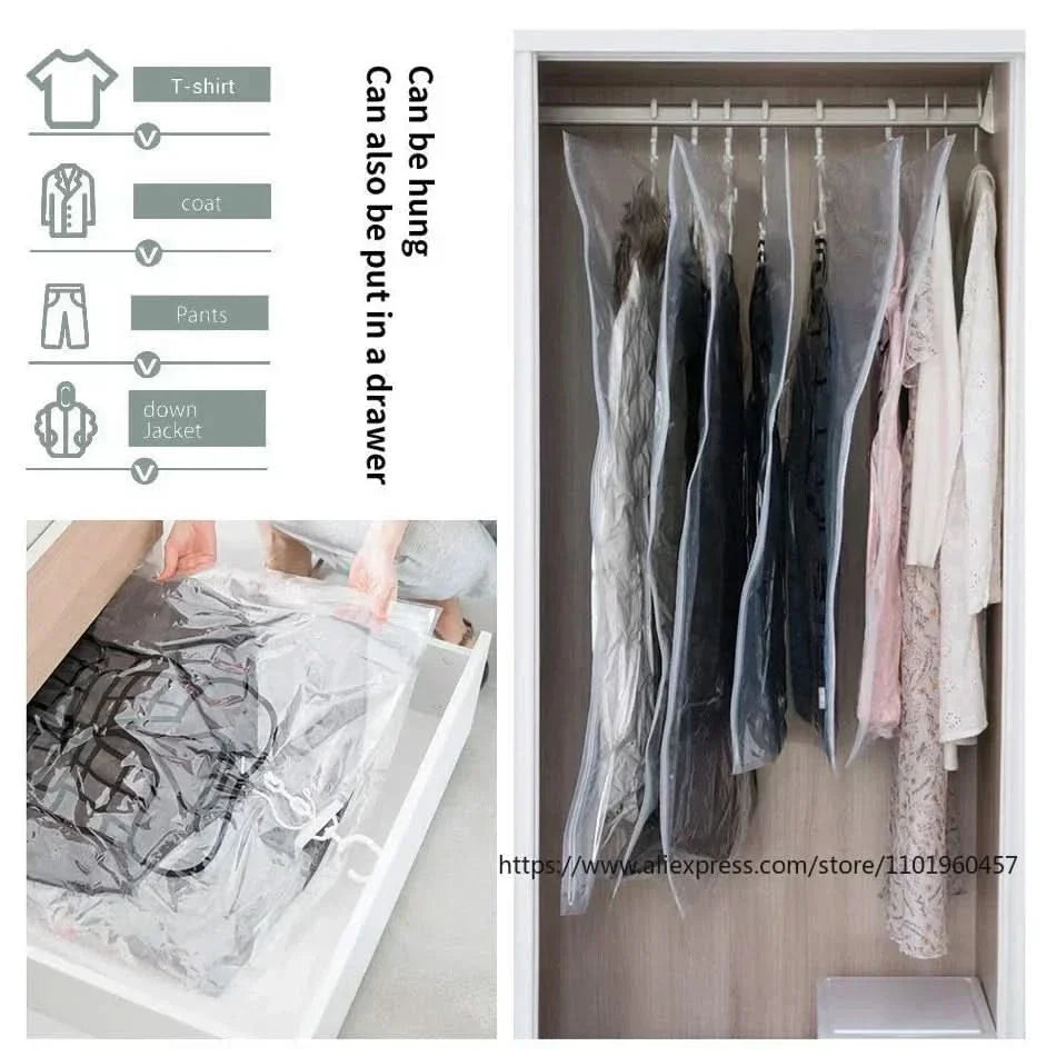 VACUUM STORAGE BAGS – Hanging Vacuum Storage Bags for Clothes – Space Saving & Dustproof (Set of 3)