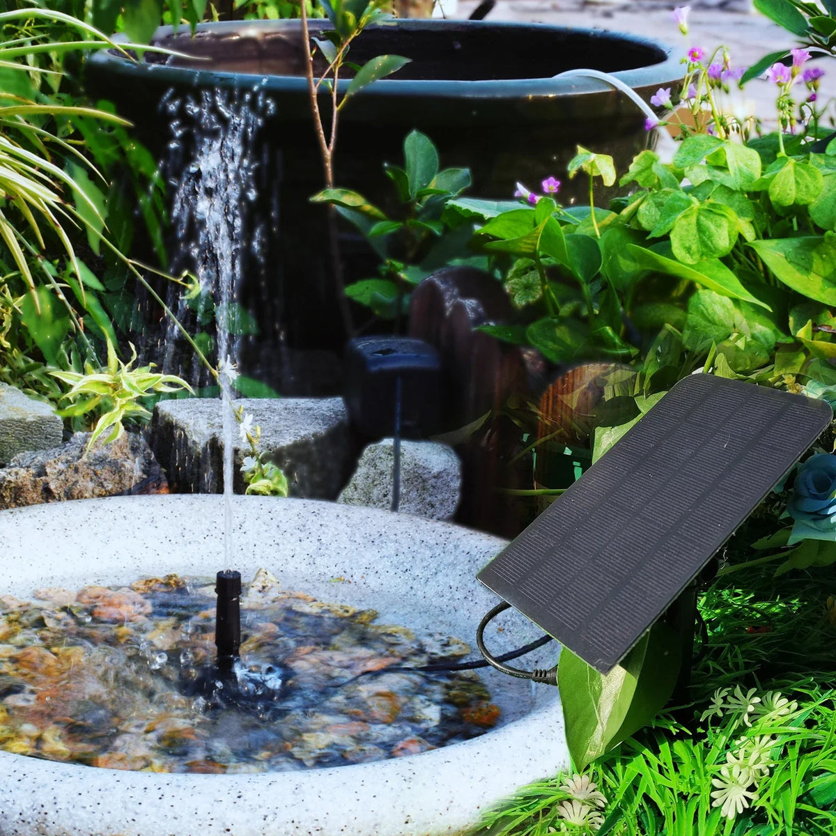 Solar Fountain SOLAQUA | 6-in-1 Set with 4 Nozzles | Without Power Connection | For Pond & Garden
