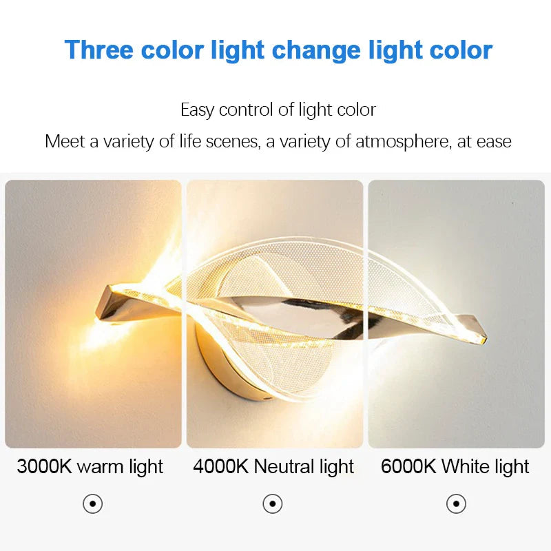 LED Wall Light NordGlow | Modern Acrylic & Metal Design | 3-Color Light | Creative Interior Lighting for Living Room & Bedroom